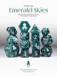 Emerald Skies 14pc Polyhedral Dice Set with Silver Ink