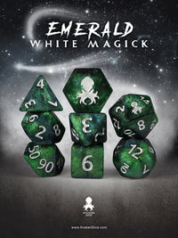 Emerald White Magick 8pc Dice Set inked in Silver