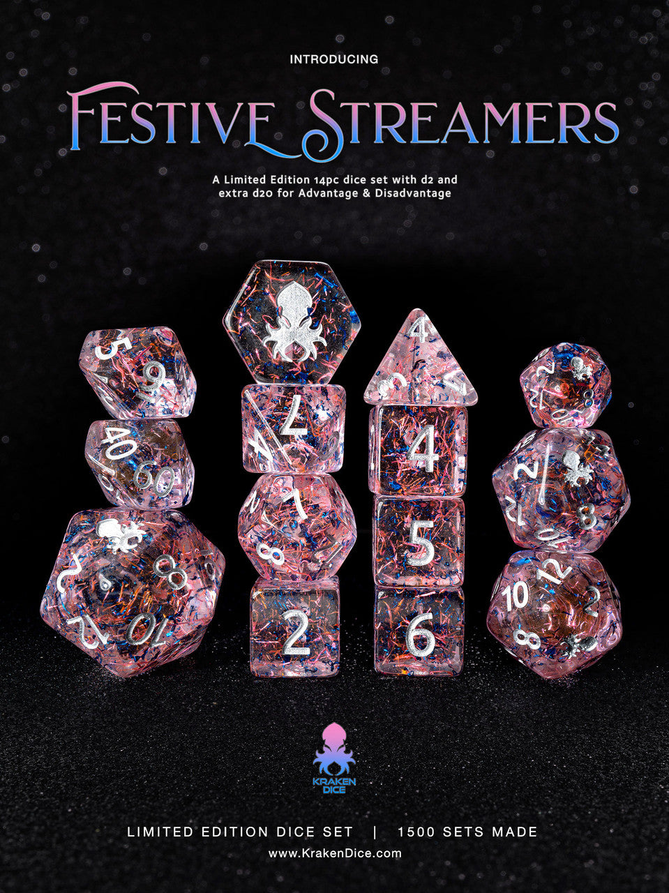 Festive Streamers 14pc Limited Edition Dice Set