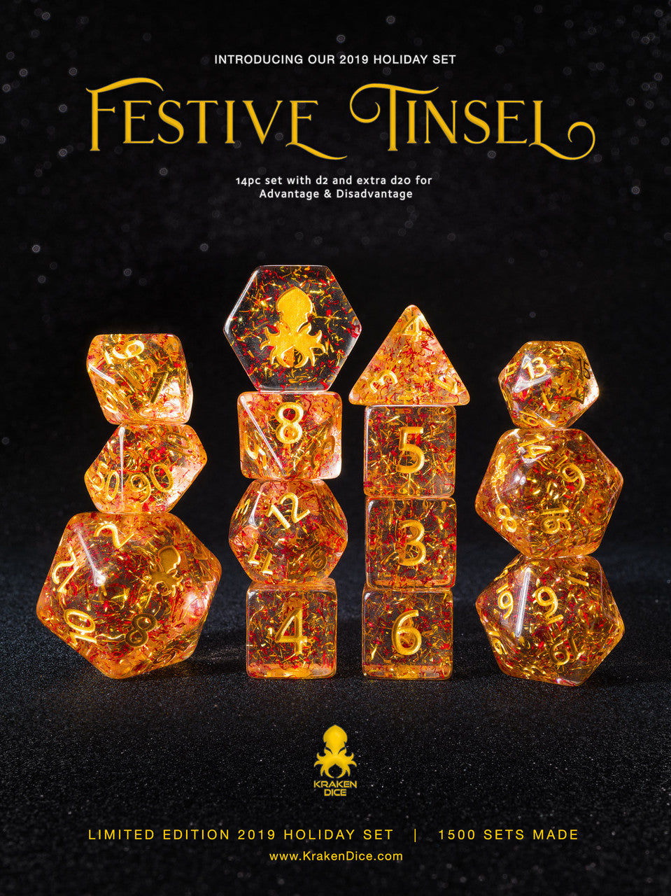 Festive Tinsel 2019 Kraken Holiday Exclusive 14pc Polyhedral Dice Set