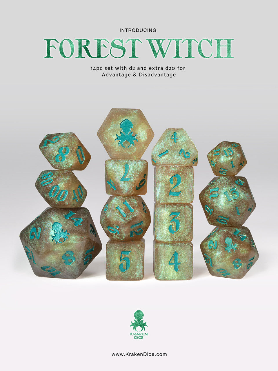 Forest Witch: Green Shimmer 14pc Green Ink Dice Set