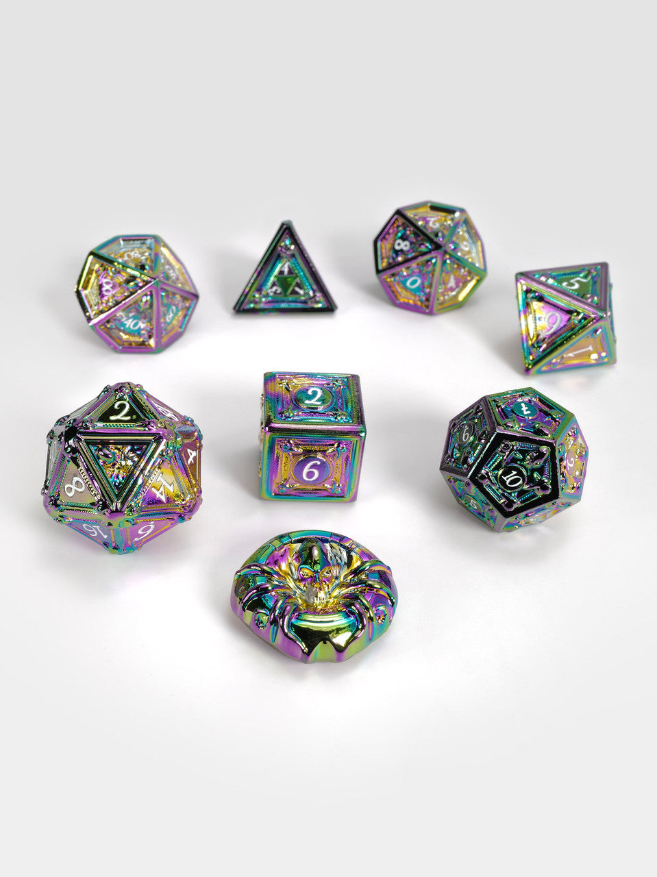 Geometric Horrors: Ghostly Rainbow Eyes TTRPG Dice Set