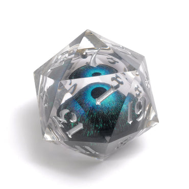 Goblin Eye: Blue Iris Single D20 w/ Silver Ink