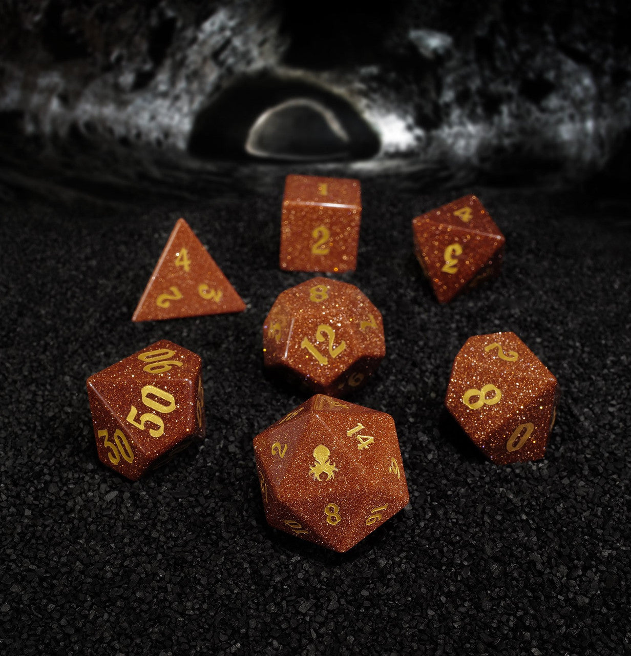 Red Goldstone Semi-Precious 7PC Glass Dice Set for RPGs