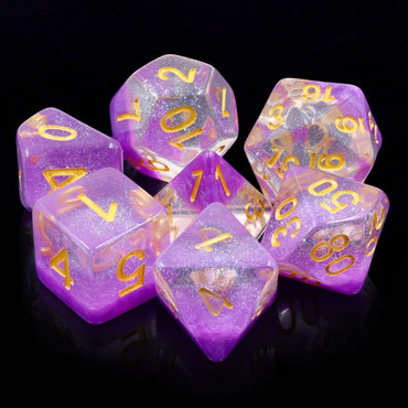 Snow Globe Purple Glitter  7pc Polyhedral Dice Set