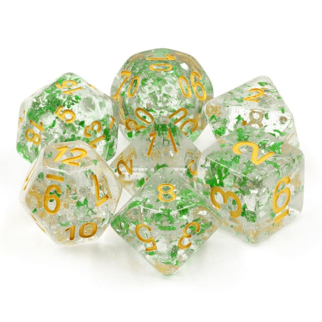 Metallic Emerald Flakes Polyhedral Dice Set