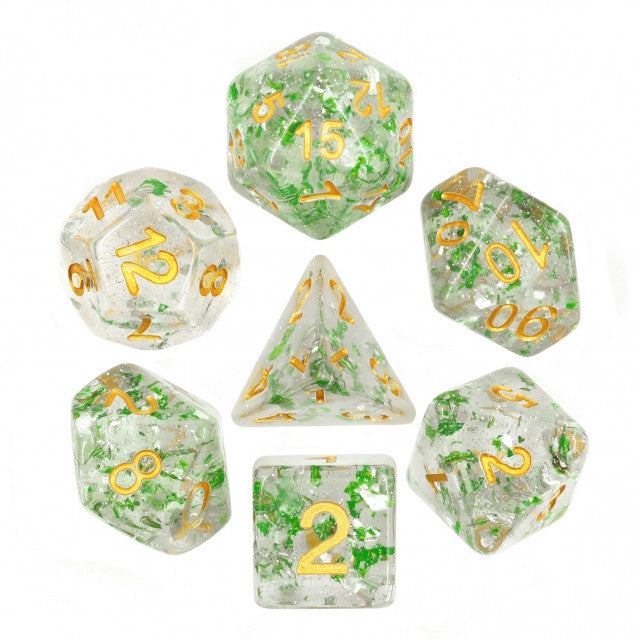 Metallic Emerald Flakes Polyhedral Dice Set