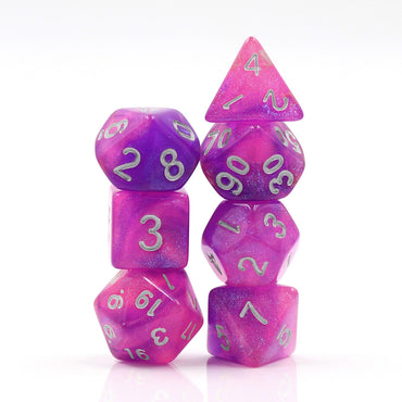 Royal Aurora 7pc Dice Set with Silver Ink