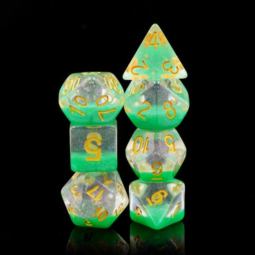 Snow Globe Green Glitter  Polyhedral Dice Set For RPGs