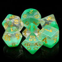 Snow Globe Green Glitter  Polyhedral Dice Set For RPGs