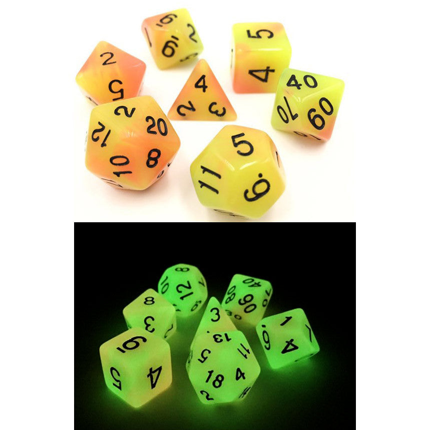 Orange & Yellow Glow in the Dark Dice Set
