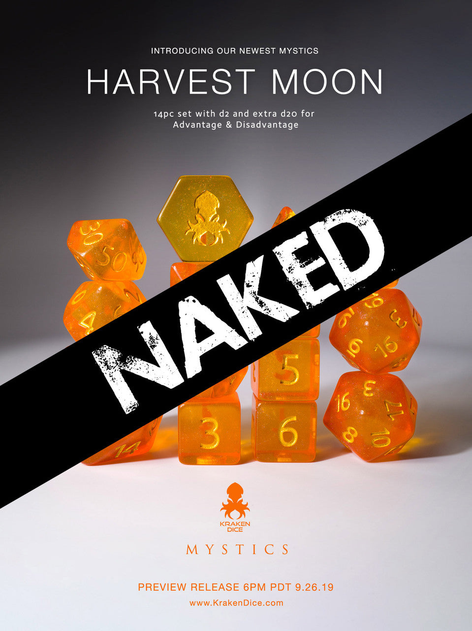Harvest Moon 14pc Naked Dice Set With Kraken Logo