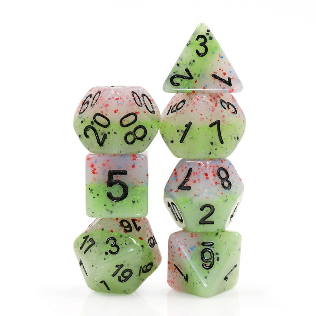 Hyacinth Seed Black Ink 7pc Particles Polyhedral Dice Set