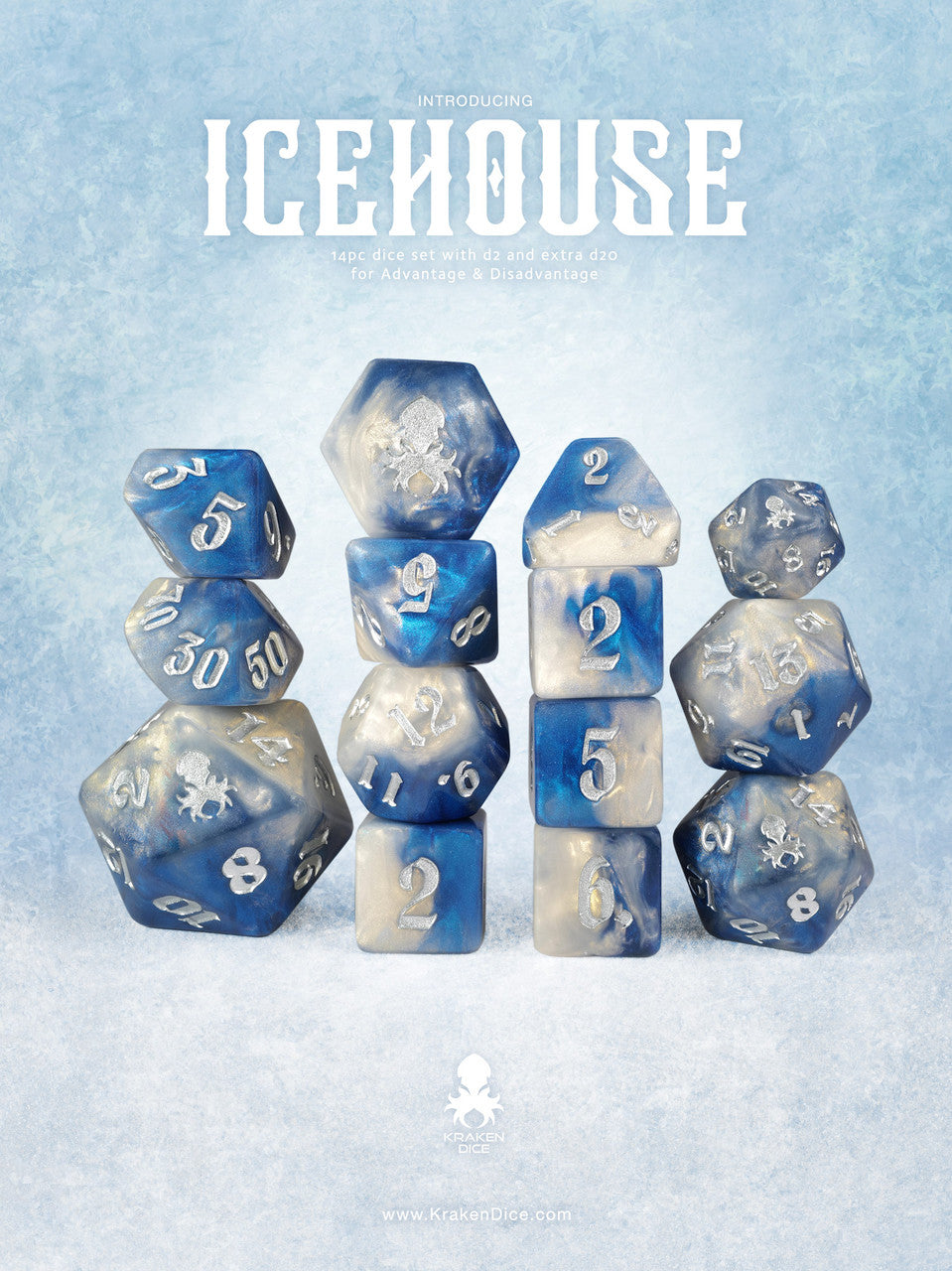 Icehouse 14pc Dice Set inked in Silver