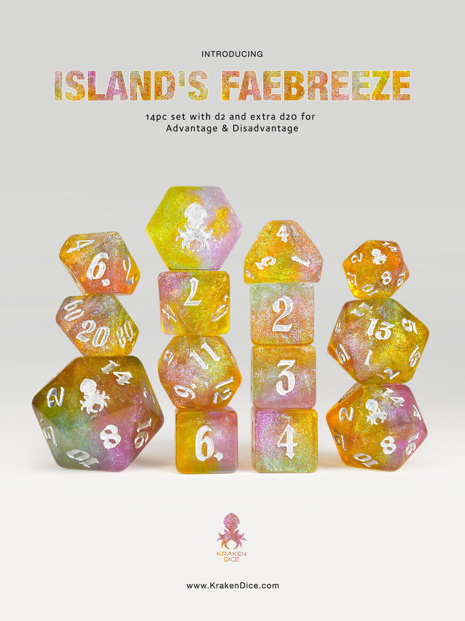 Island's Fae Breeze 14pc Glitter TTRPG Dice Set