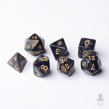 Black Pearl 7pc Dice Set inked in Gold