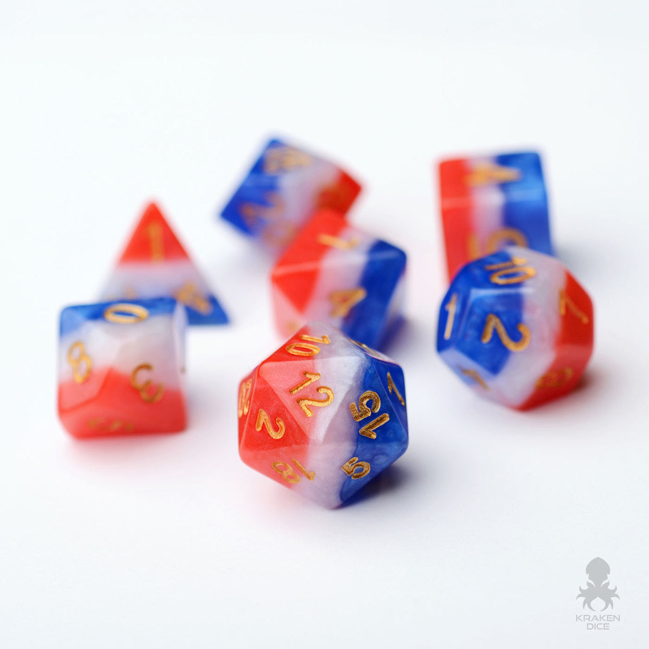 Rocket Pop The Red, White, & Blue 7pc Dice Set Inked in Gold