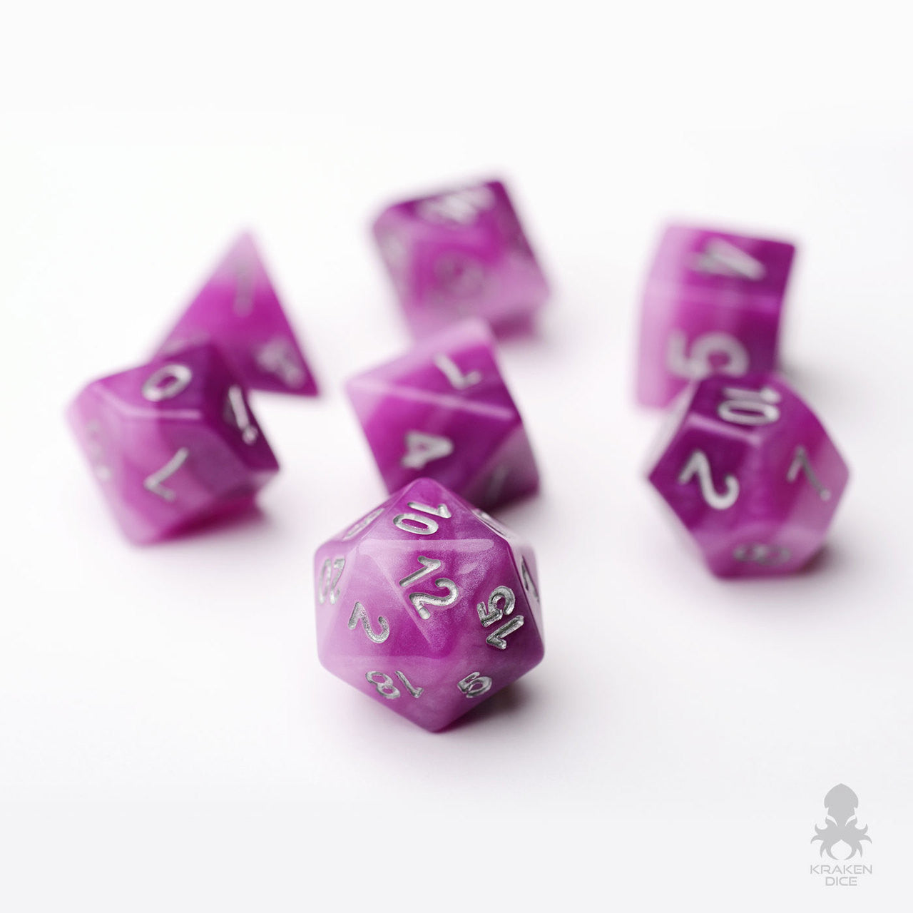 Purple Ombre 7pc Dice Set Inked in Silver