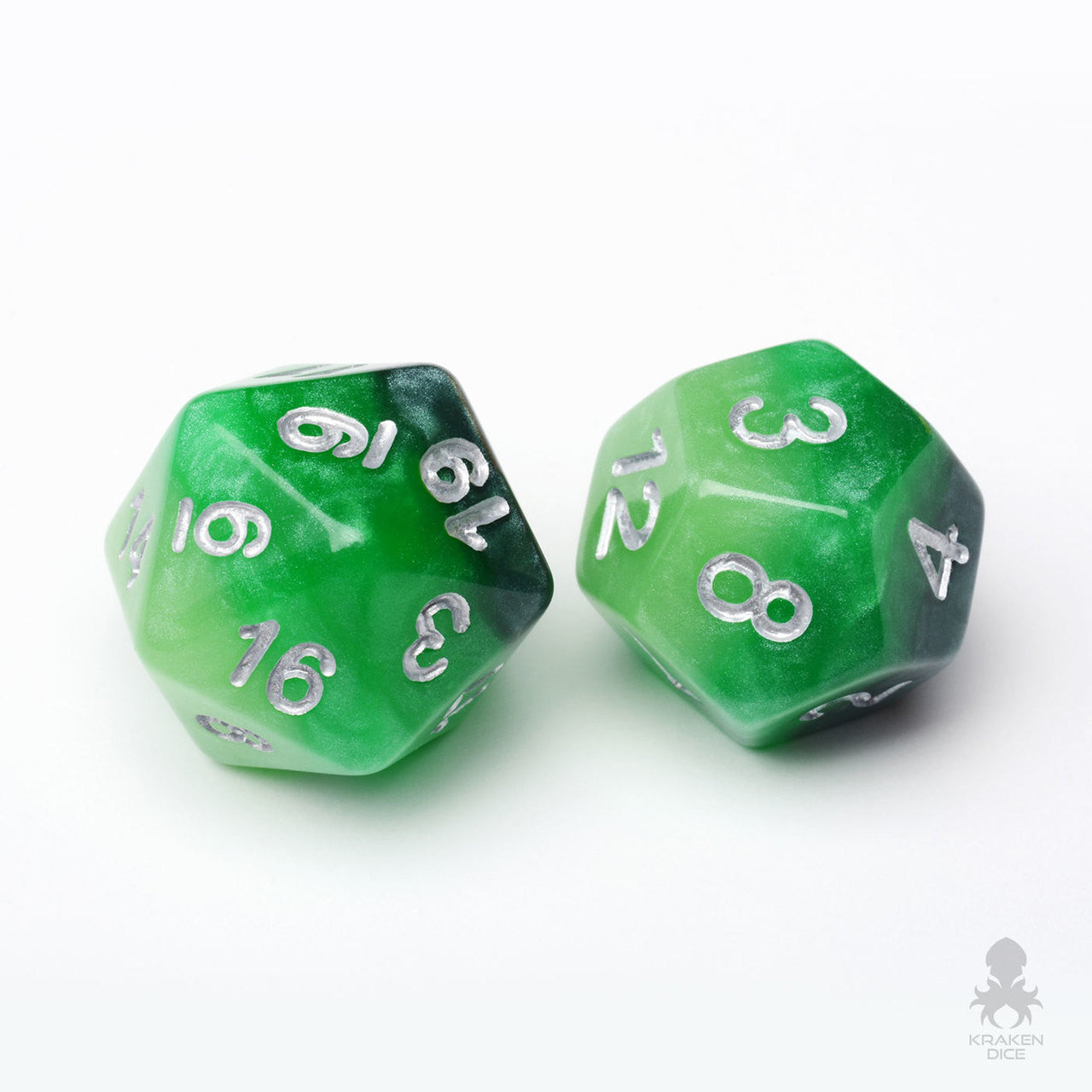 Green Ombre 7pc Dice Set Inked in Silver