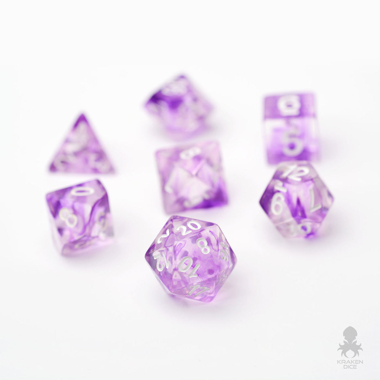 Nebula Purple 7pc Dice Set Inked in White