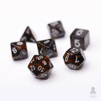 Orange Galaxy 7pc Dice Set inked in Silver