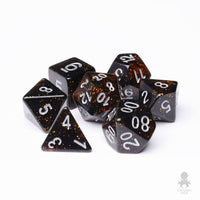 Orange Galaxy 7pc Dice Set inked in Silver