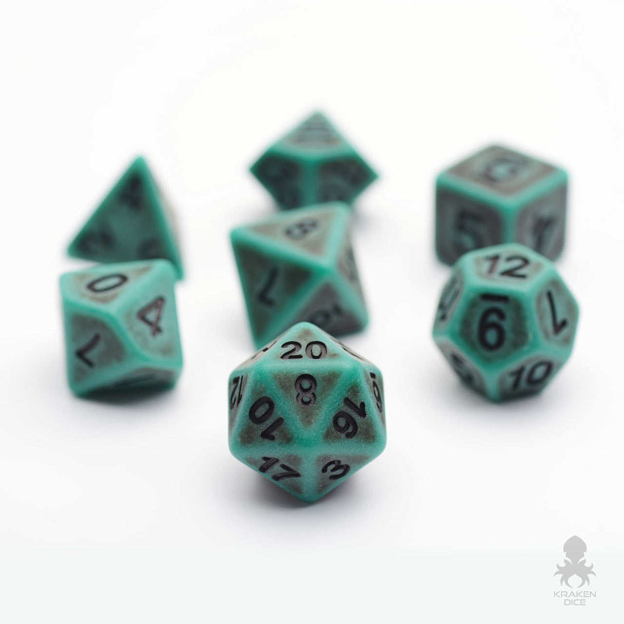 Ancient Green 7pc Dice Set Inked in Black