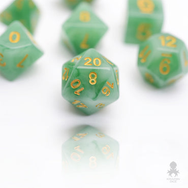 Faux Stone Green Jade 7pc Dice Set Inked in Gold