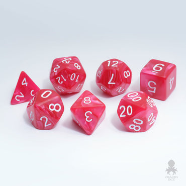 Rose Red Pearl 7pc Dice Set inked in White