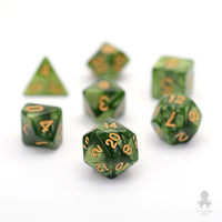 Grass Green Pearl 7pc Dice Set for RPGS Inked in Gold