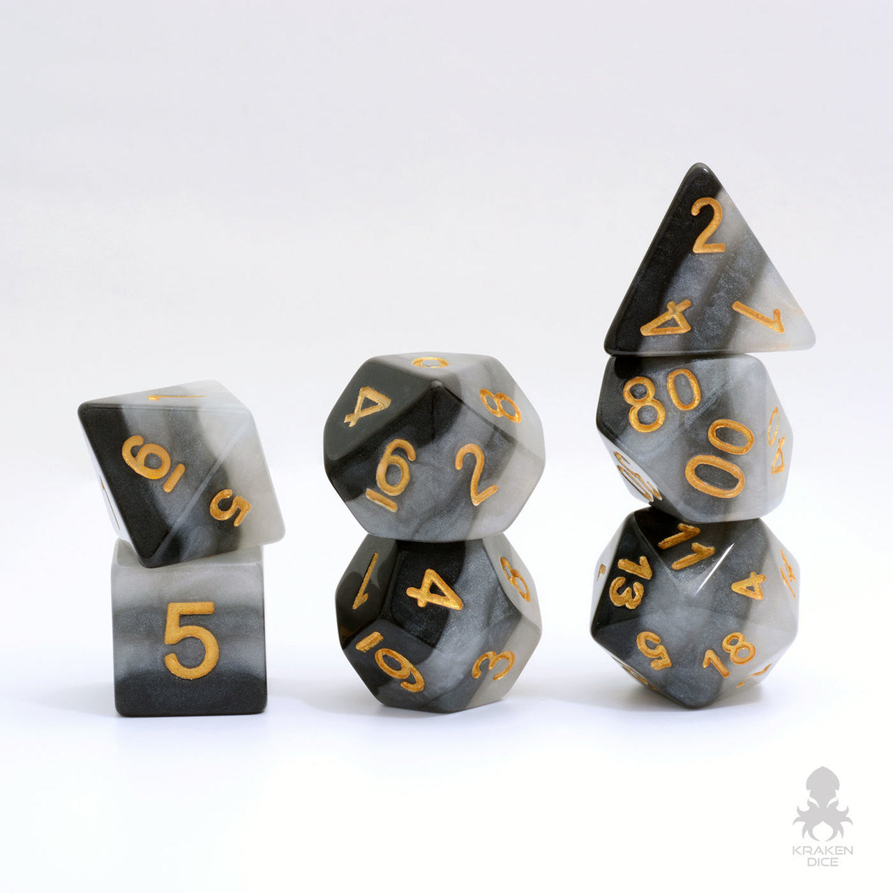 Ombre Coal 7pc Dice Set Inked in Gold