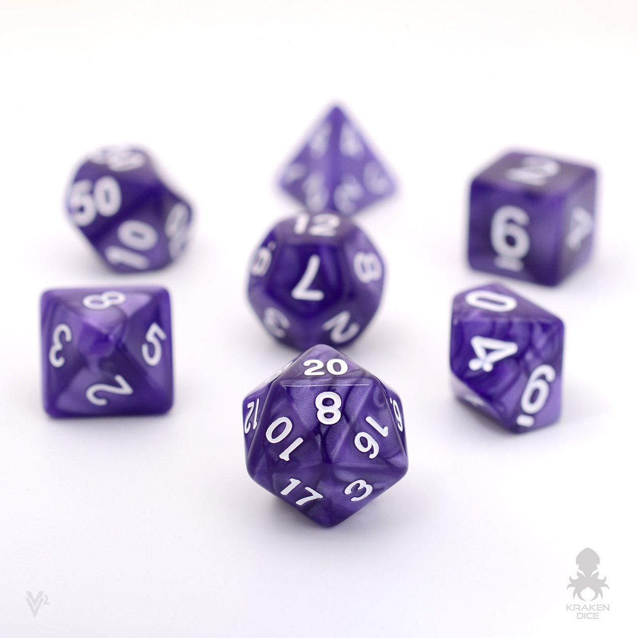 Purple Pearl 7pc Dice Set inked in White
