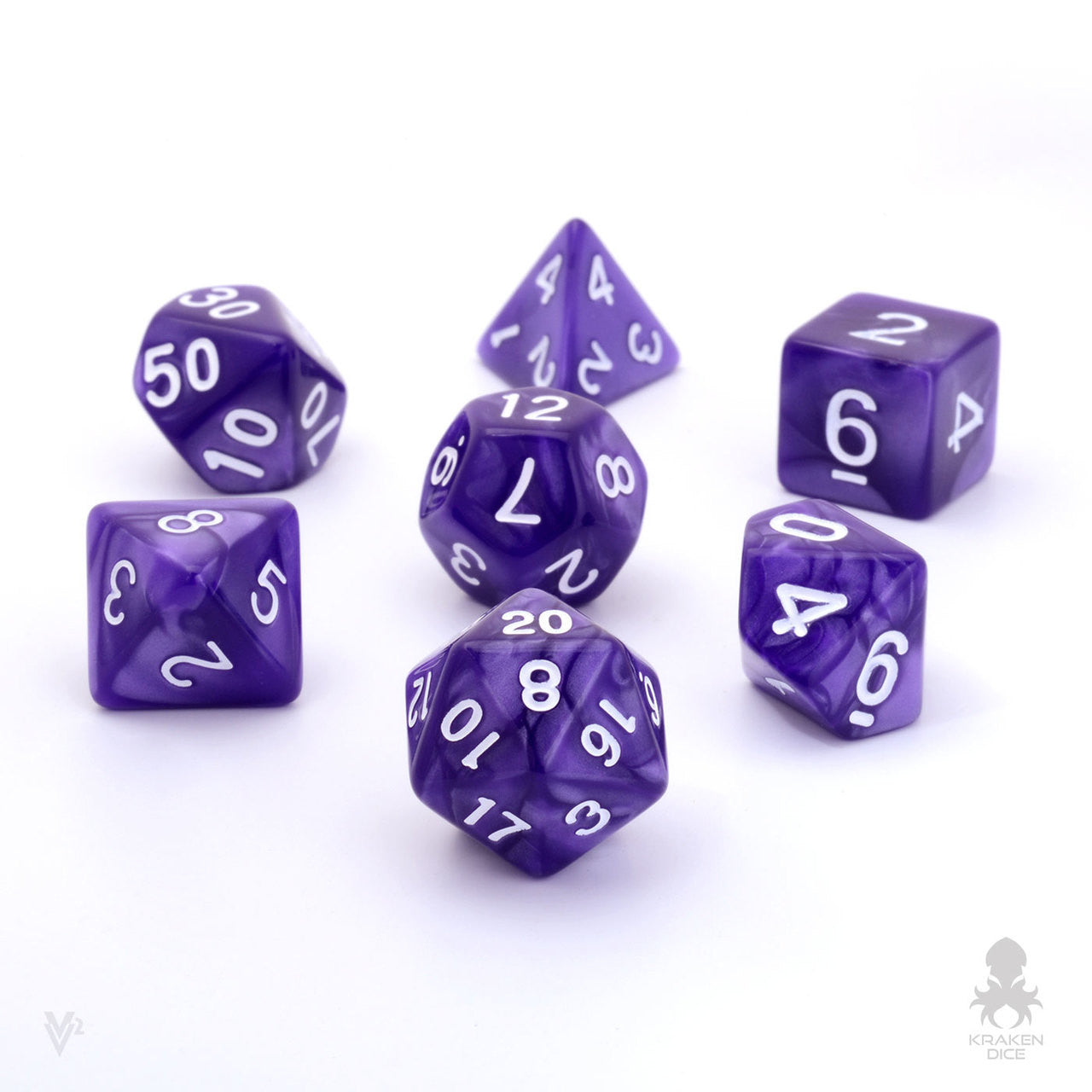 Purple Pearl 7pc Dice Set inked in White