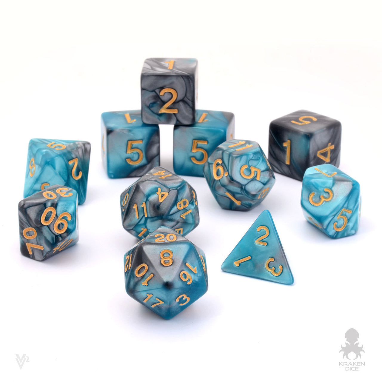 Teal Steel 7pc Fusion Dice Set for RPGS For DnD