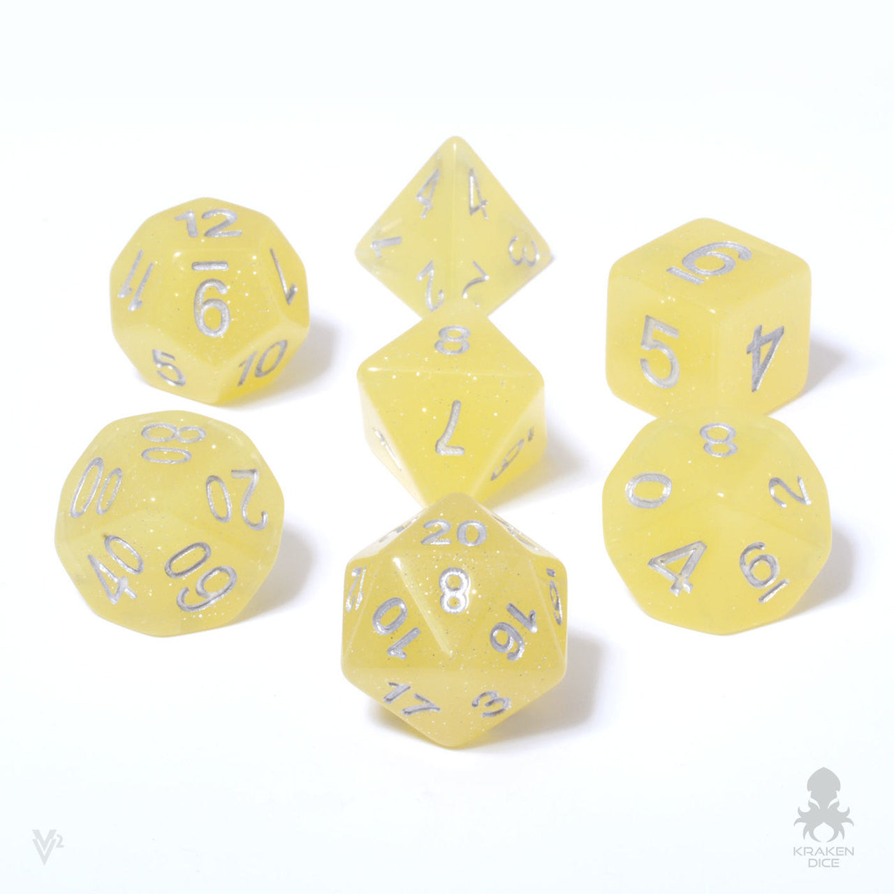 Yellow Glitter 7pc Dice Set