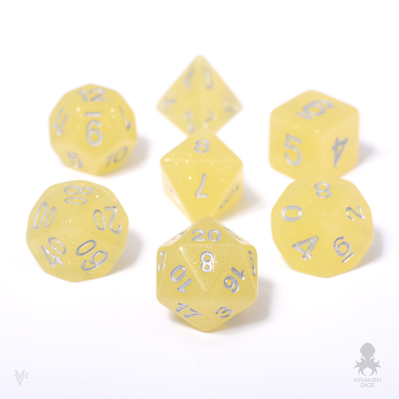 Yellow Glitter 7pc Dice Set