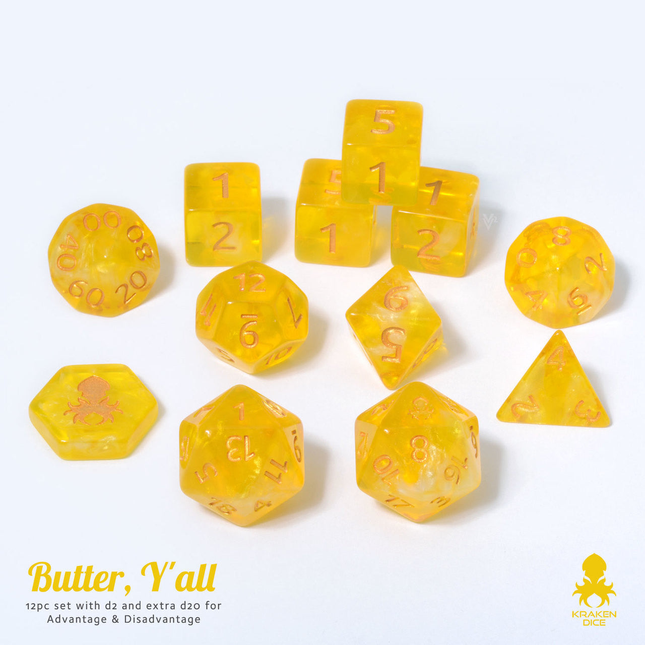 Butter, Y’all 12pc DnD Dice Set With Kraken Logo