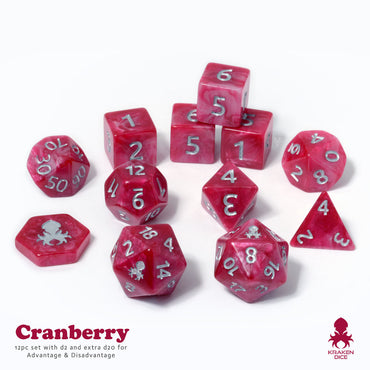 Cranberry 14pc DnD Dice Set With Kraken Logo