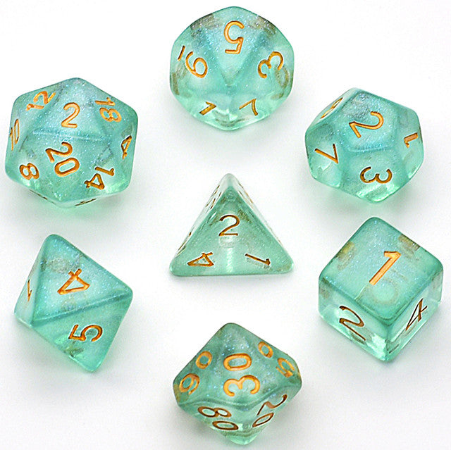 Packed Full Green Iridescent 7pc Dice Set