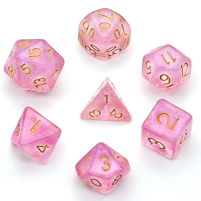 Packed Full Pink Iridescent 7pc Dice Set