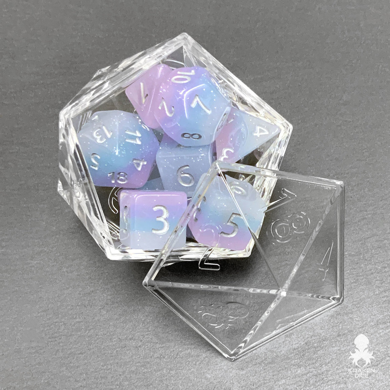 4 pack Kraken Logo D20 Dice Display