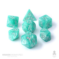 Kraken Signature's 7pc Aqua with Silver Ink Polyhedral RPG Dice Set