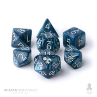 Kraken Signature's 7pc Cadet Blue with Silver Ink Polyhedral RPG Dice Set