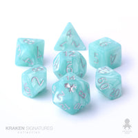 Kraken Signature's 7pc Light Aqua with Silver Ink Polyhedral RPG Dice Set