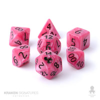 Kraken Signature's 7pc Pop Pink with Black Ink Polyhedral RPG Dice Set