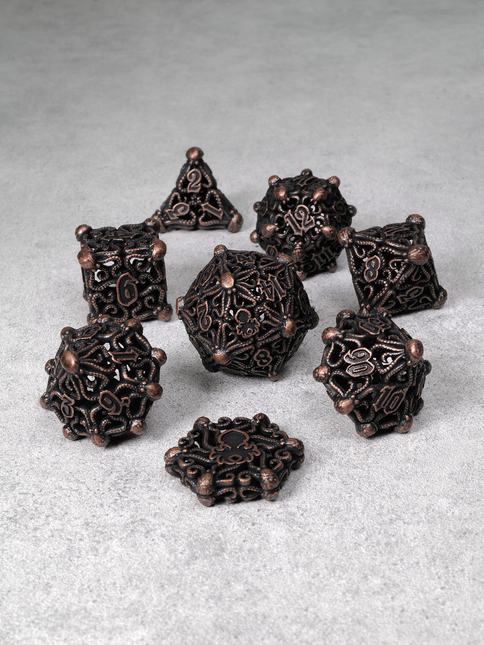 Kraken's Cabal Copper 8 piece Metal Dice Set