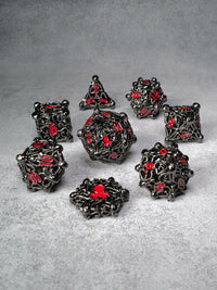 Kraken's Cabal Steel w/ Red Ink 8 piece Metal Dice Set