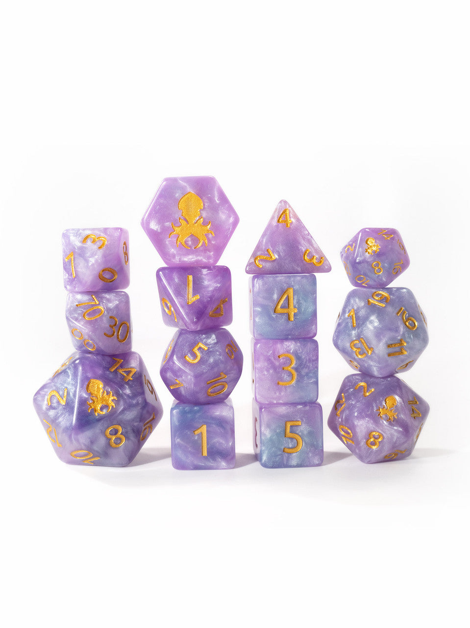 Lavender Dreams 14pc Dice Set Inked in Gold