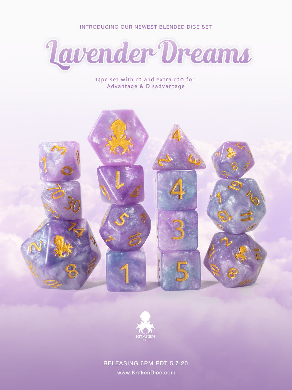 Lavender Dreams 14pc Dice Set