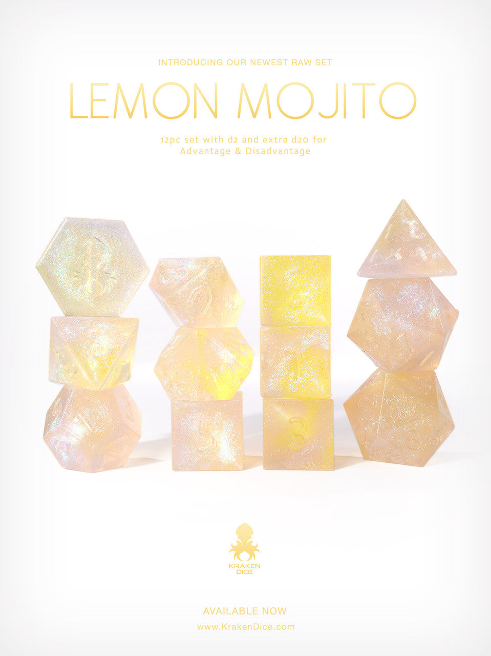 RAW Lemon Mojito 12pc Glitter RPG Dice Set